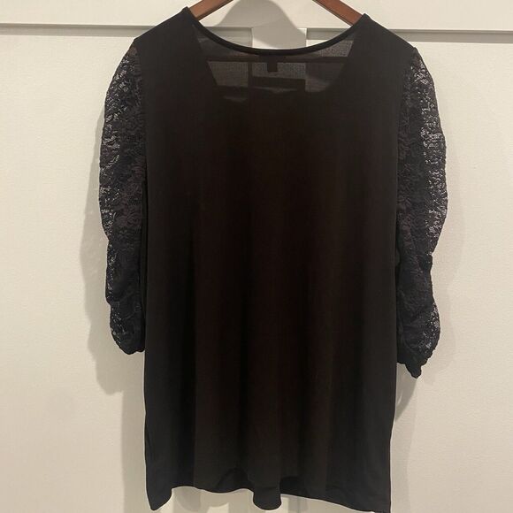 Torrid Studio Crepe Women’s Plus 3X Sz 22/24 Black Ruched Lace Sleeve Witchy - Picture 7 of 10